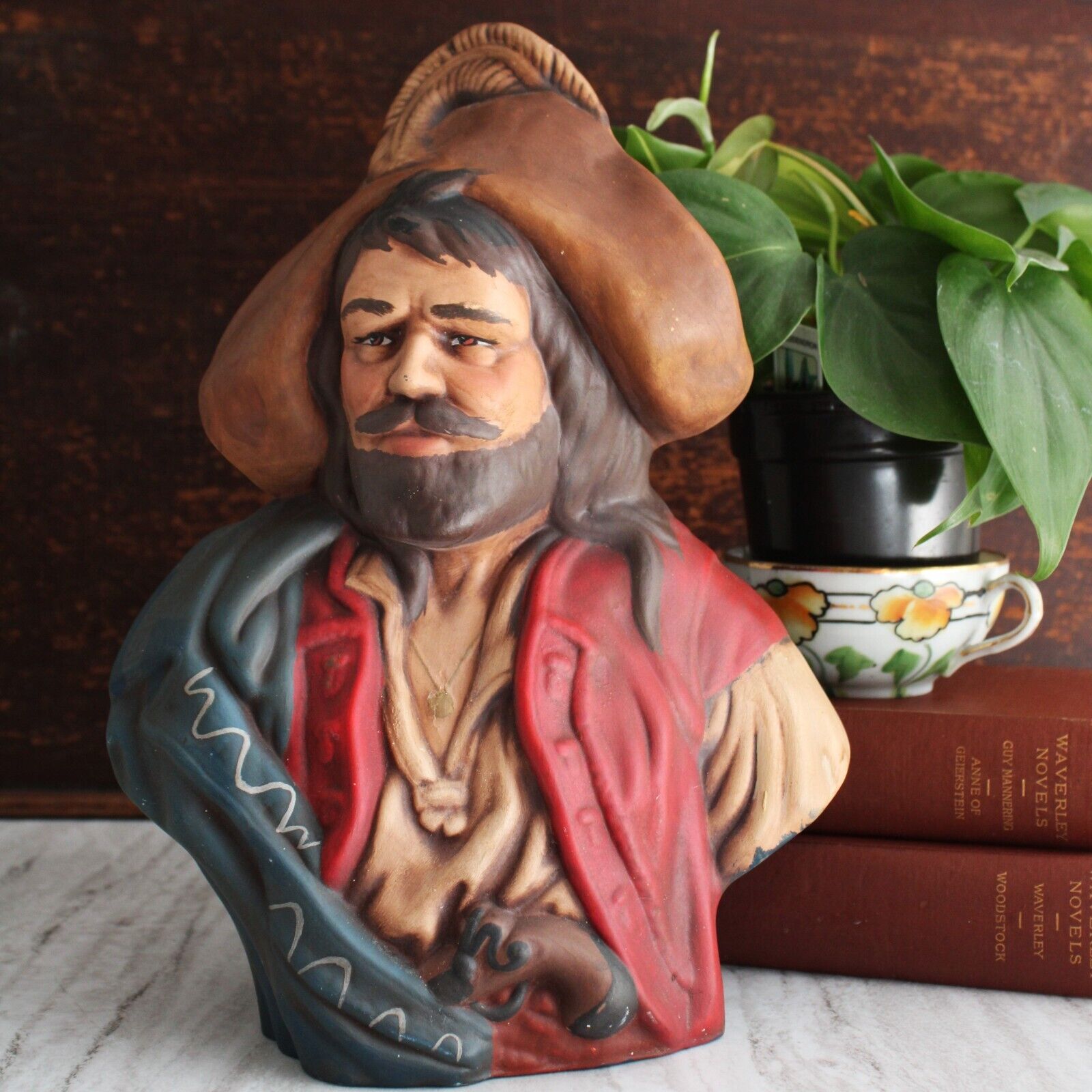 Vintage Large Ceramic Pirate Bust, Nautical Scallywag, 70\'s, Hand Painted.