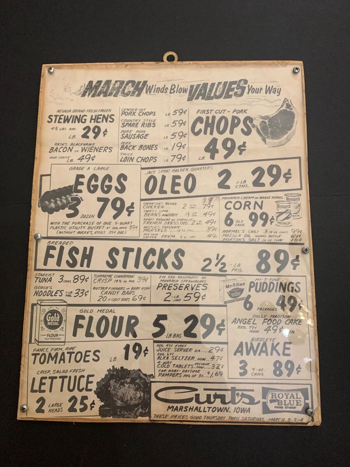 Vintage Curt's Royal Blue Food Store Marshalltown Advertisement March Values