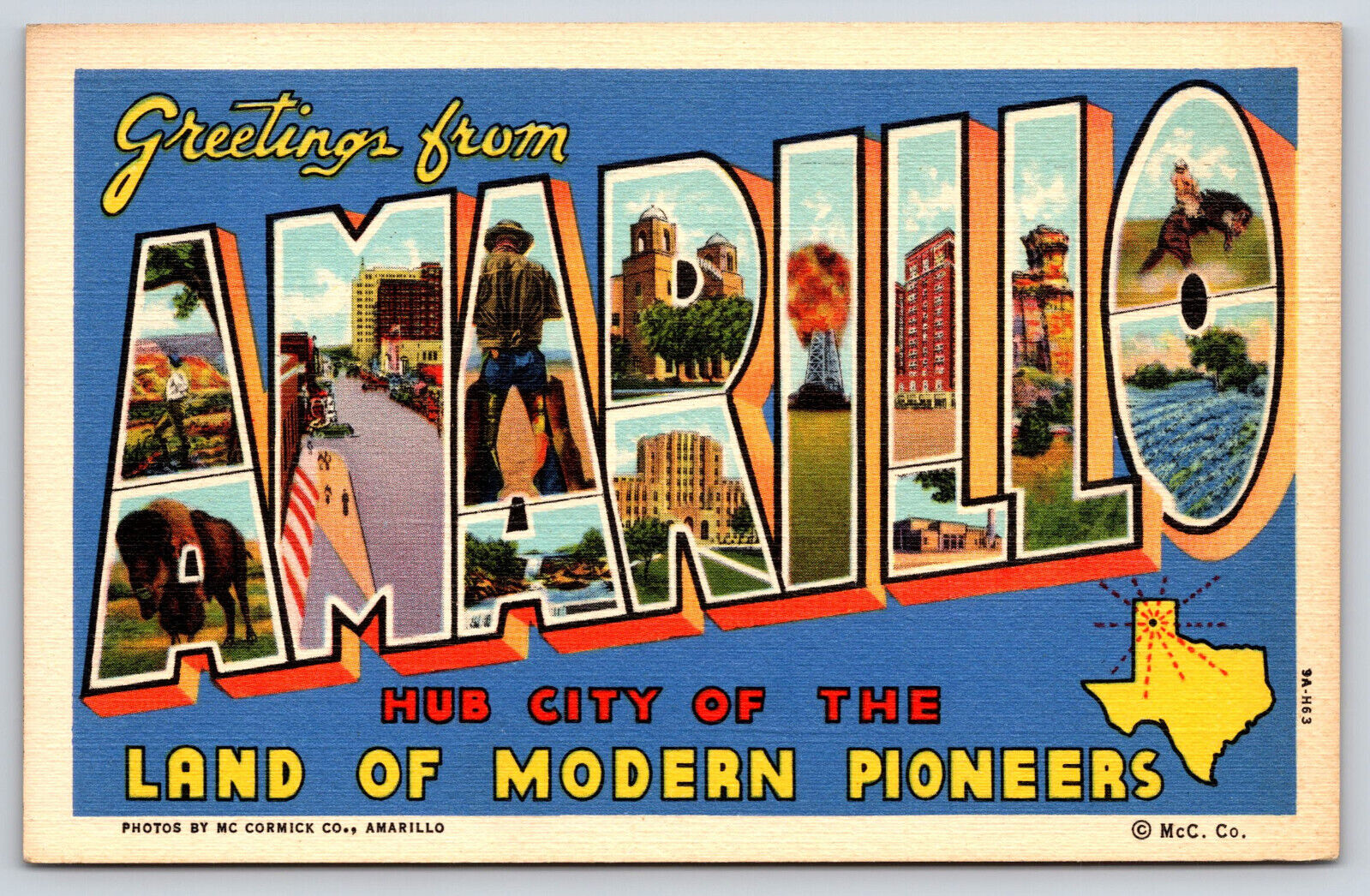 Amarillo TX-Texas, Greetings From Amarillo, The Land Of Modern Pioneers Postcard