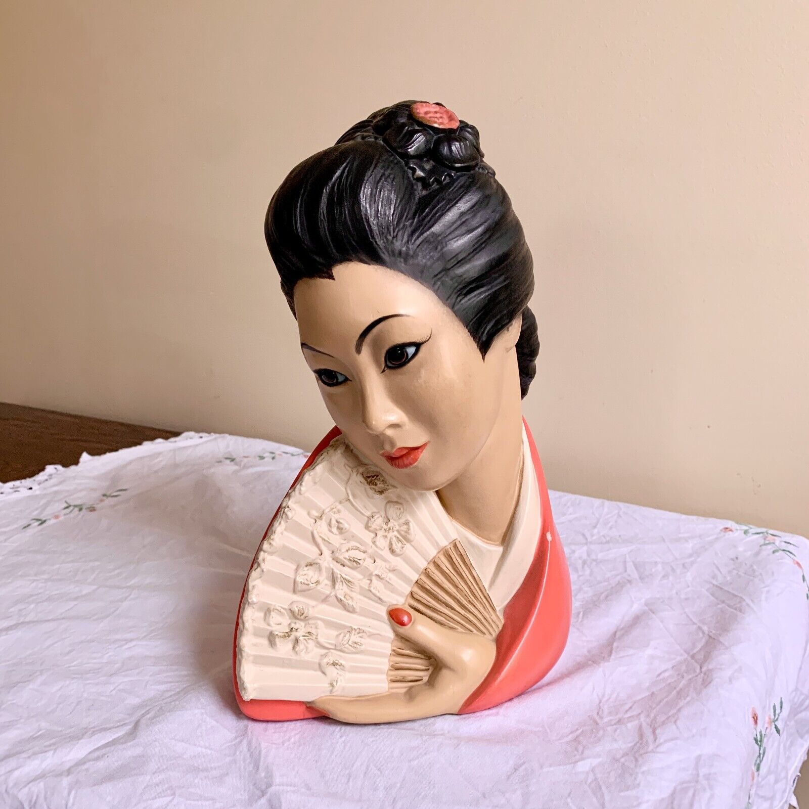 1965 Marwal Brower Geisha Woman Bust MCM Japanese Head Chalkware Vintage VGC