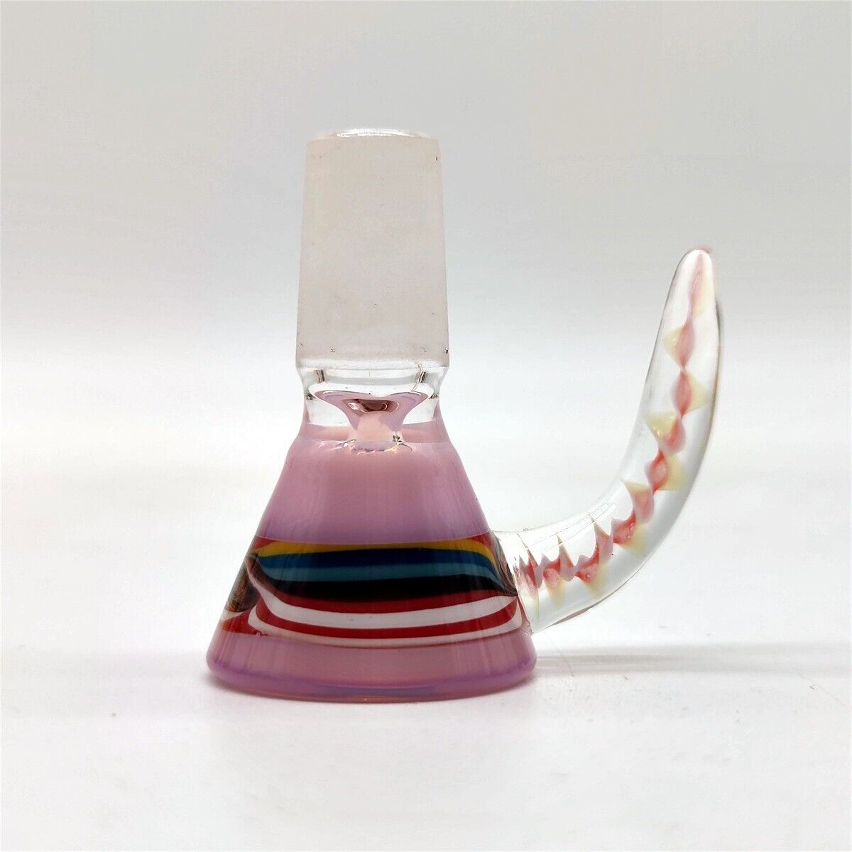 1 Piece Horn Pink Strip Glass Bowl Head Piece For Glass Bong Pipe 14MM