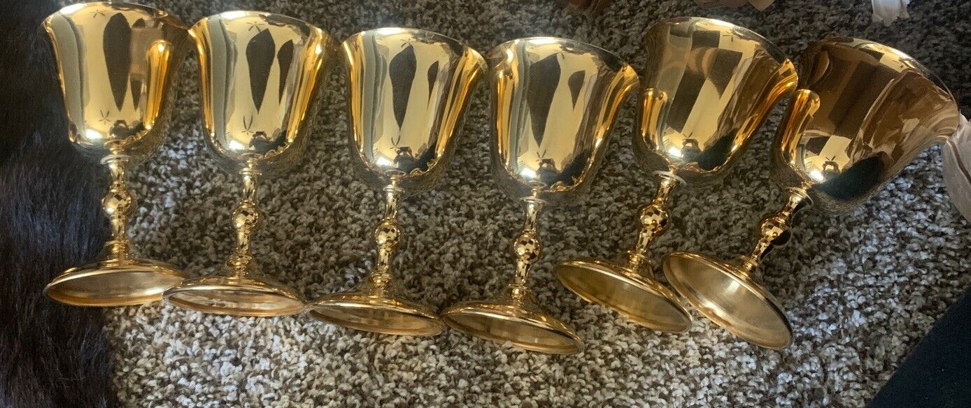 William Adams W.A. Gold Wine Cups Goblets Made In Italy Set Of 6