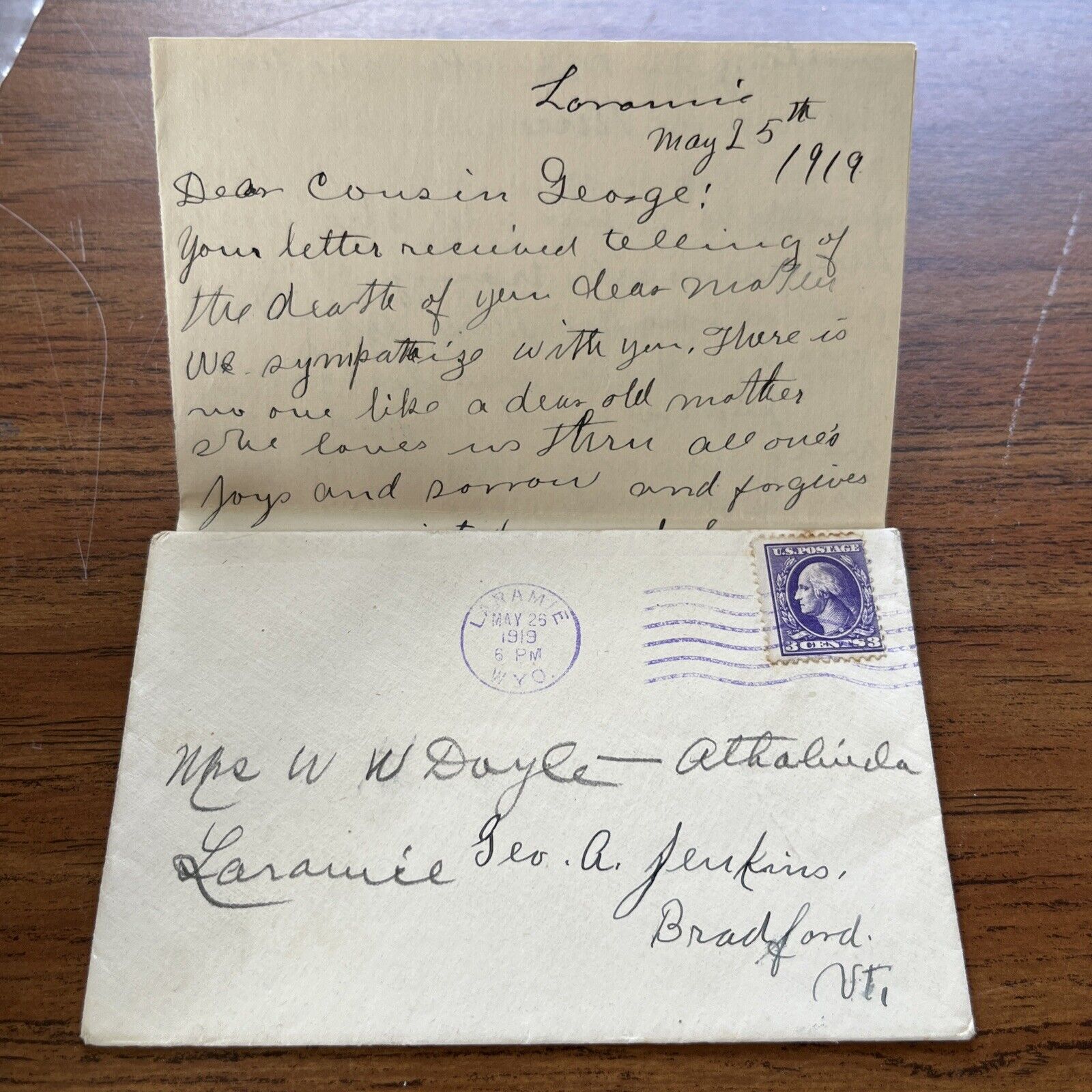 Antique 1919 Correspondence from Laramie Wyoming WY - Mentions Titanic Sinking