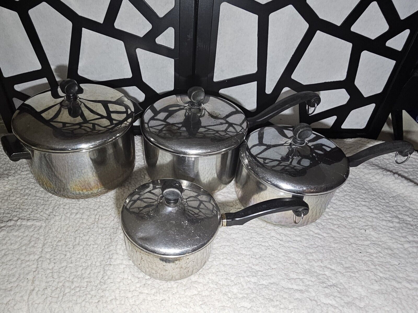 Faberware Vintage 4 Pot Set Aluminum Clad 1 2 3 & 4 Quart Qt With Lids