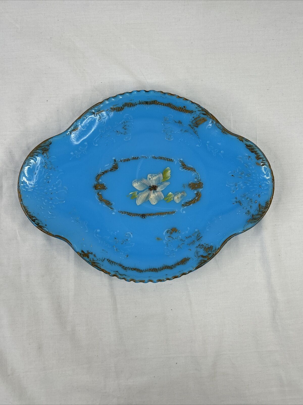 Antique EAPG Dithridge Opaline Blue Glass Dresser jewerly tray 1890's Scarce