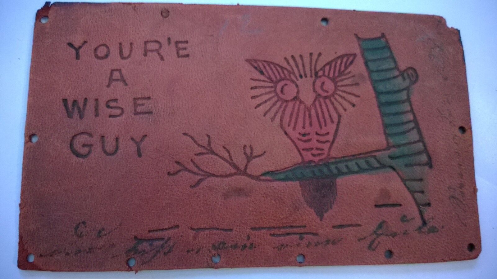 ANTIQUE Leather Post Card