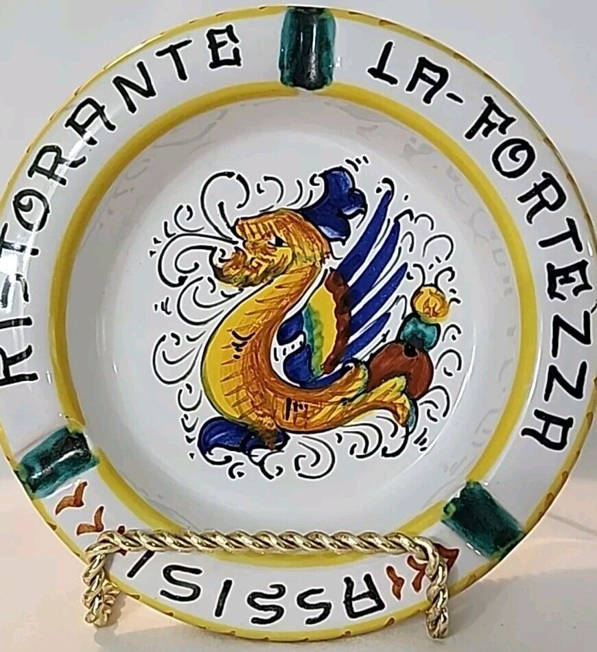 Vintage Ristorante La-Fortezza Assisi Dragon Ceramic Ashtray 1\