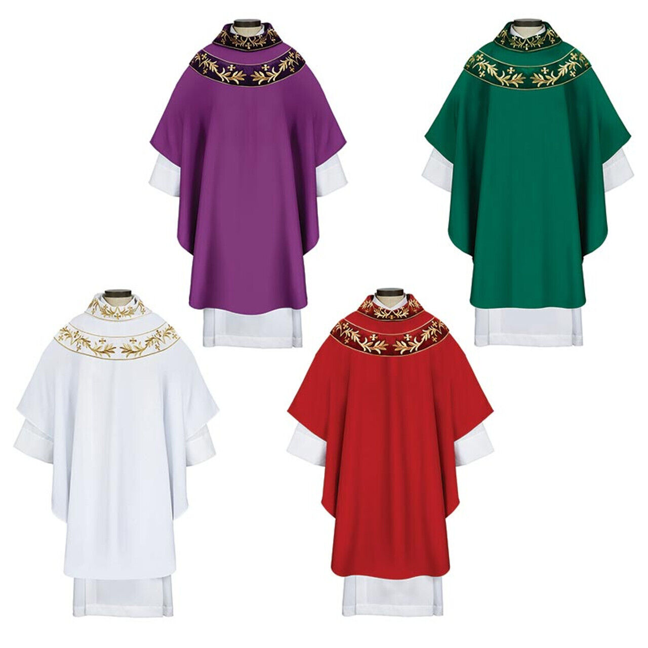 Gothic Style Embroidered Cowl Collar Chasuble Torino Collection 51In x 59In Red