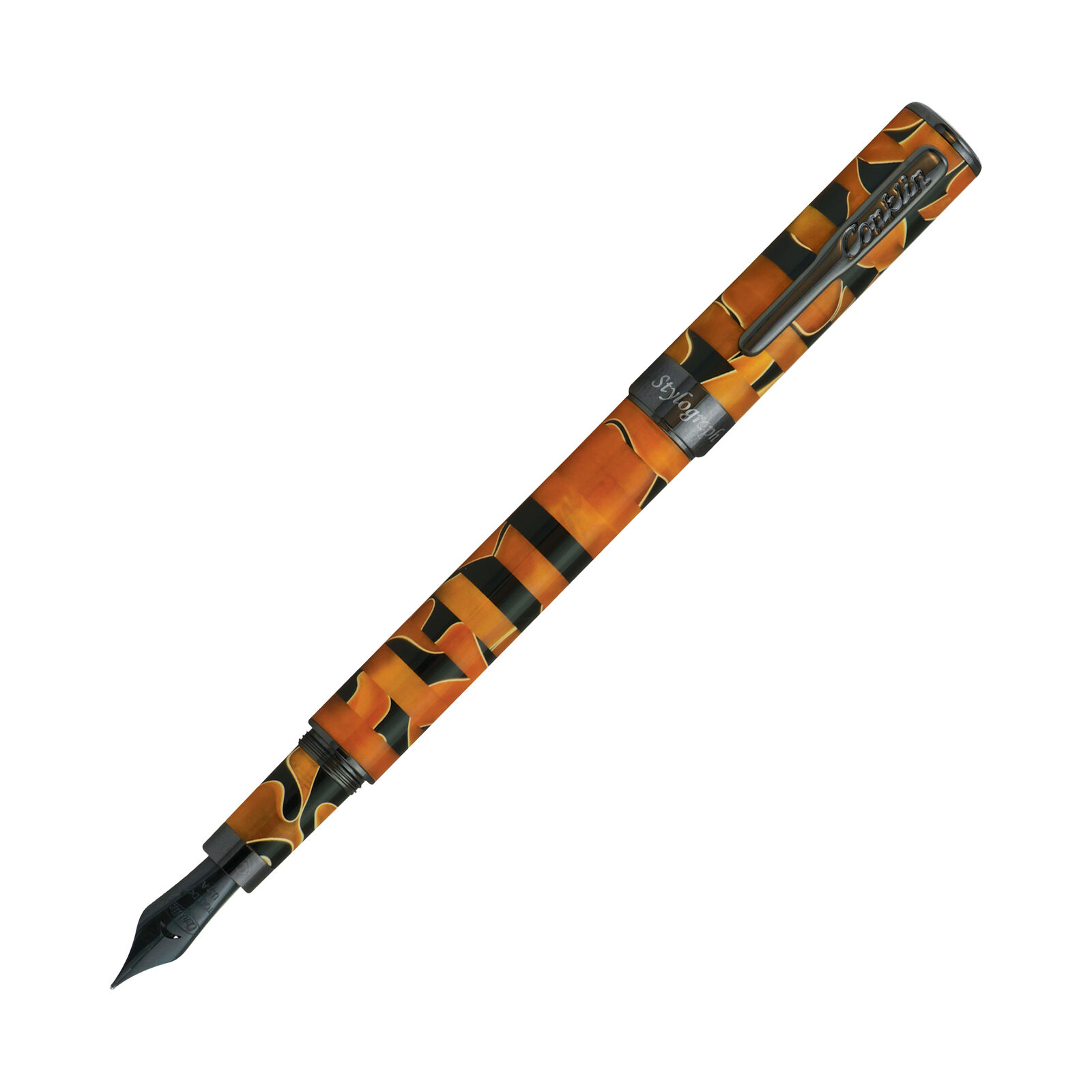 Conklin Stylograph Mosaic Fountain Pen in Orange/Black - Extra Fine Point - NEW