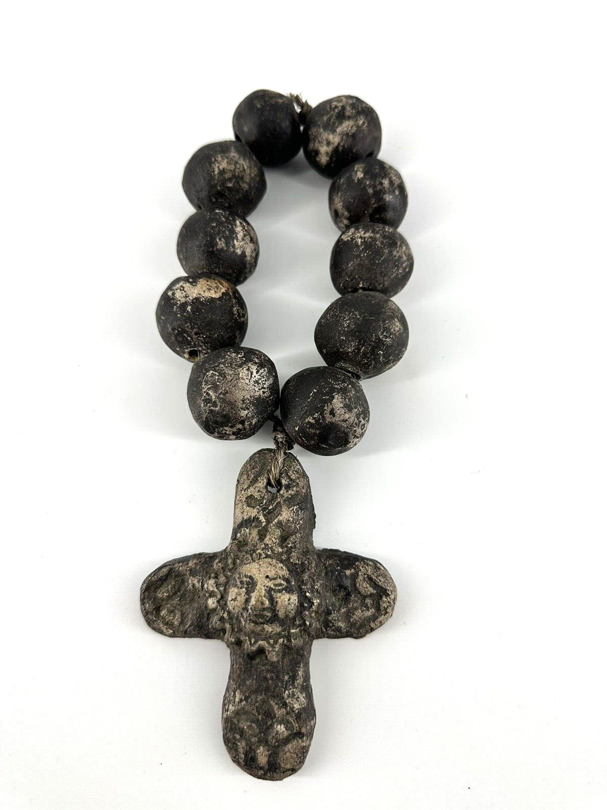 Primitive Antique XRARE blessing beads HAND CARVED STONE Sun Cross AMAZING FIND