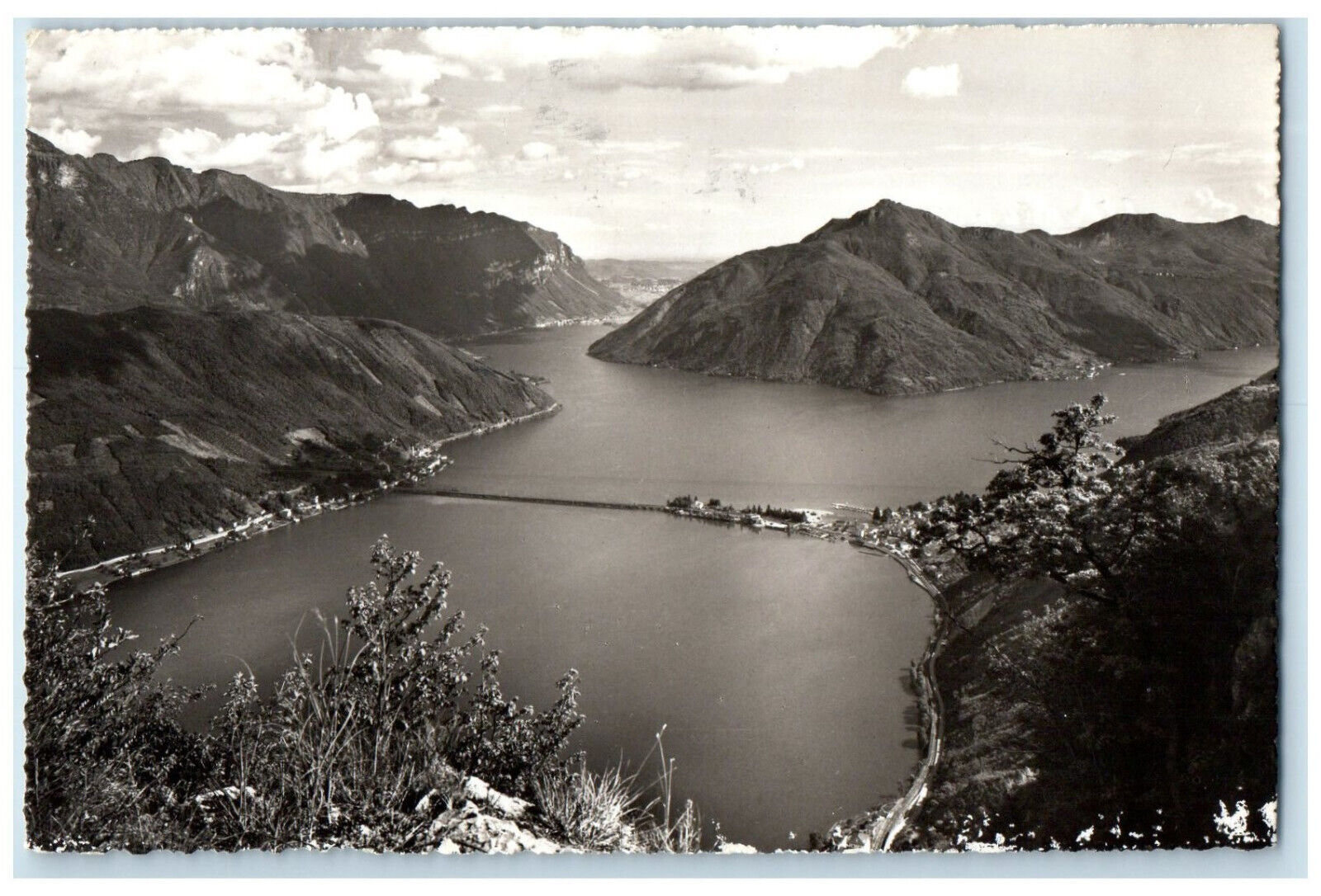 c1960\'s Lake Lugano Bridge Of Melide Switzerland Posted RPPC Photo Postcard
