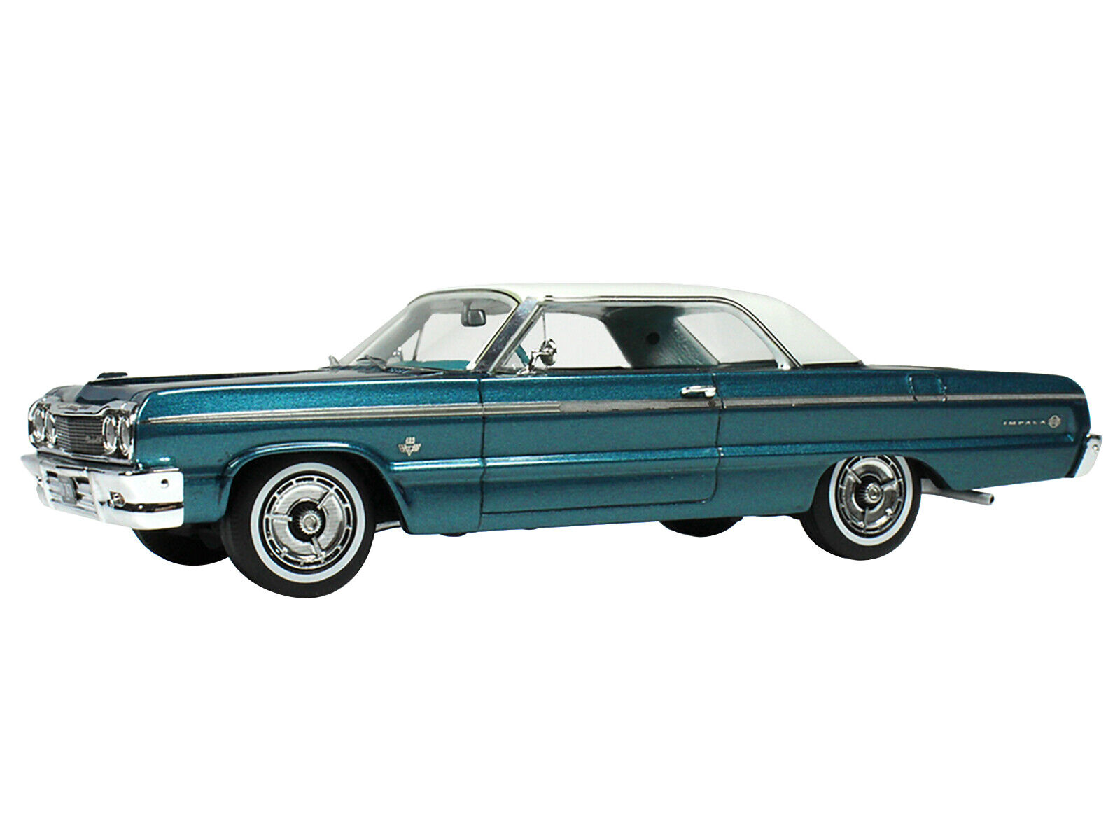 1964 Chevrolet Impala Lagoon Aqua Blue Metallic with Blue Interior and White Top