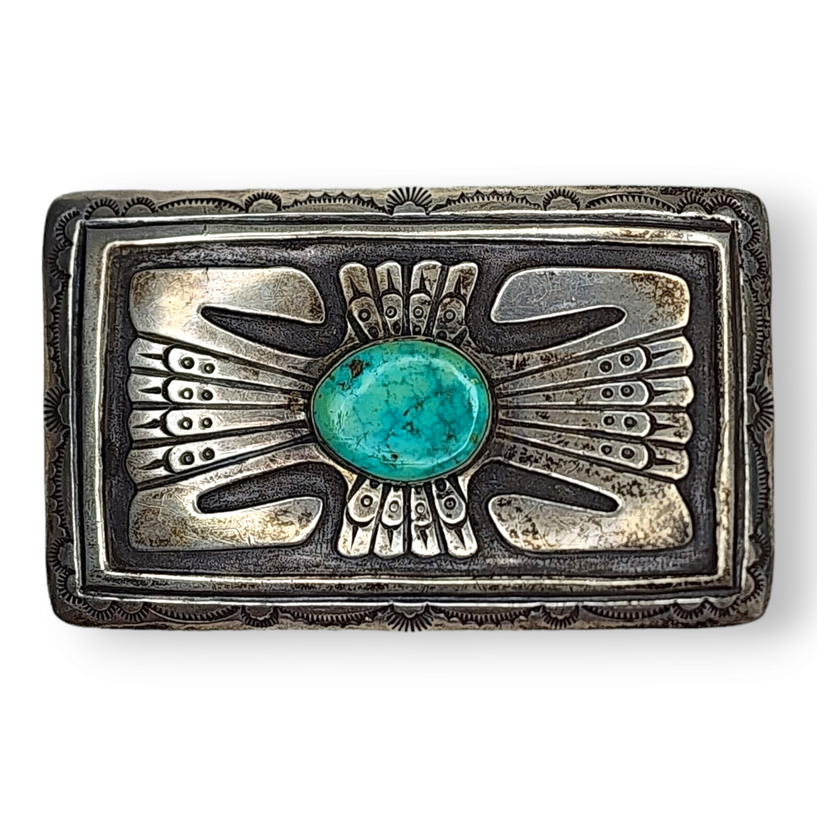 Native American Navajo Tommy Singer Sterling Silver Turquoise Belt Buckle Signed