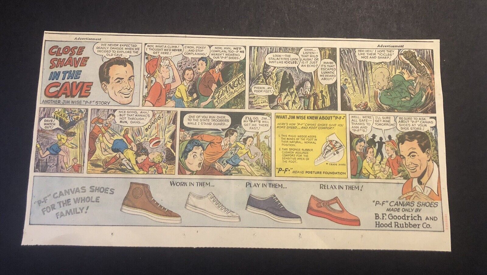1950’s P-F Canvas Shoes Comic Ad BF Goodrich & Hood Rubber Co Newspaper Comic Ad