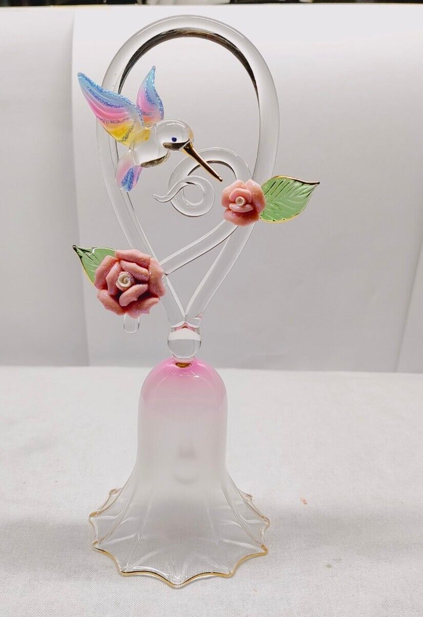  Art Glass Dainty Crystal Humming Bird Flower Glass Bell 6\