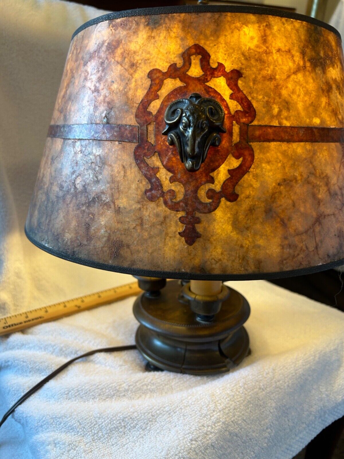 Lamp, antique Mission style with mica shade