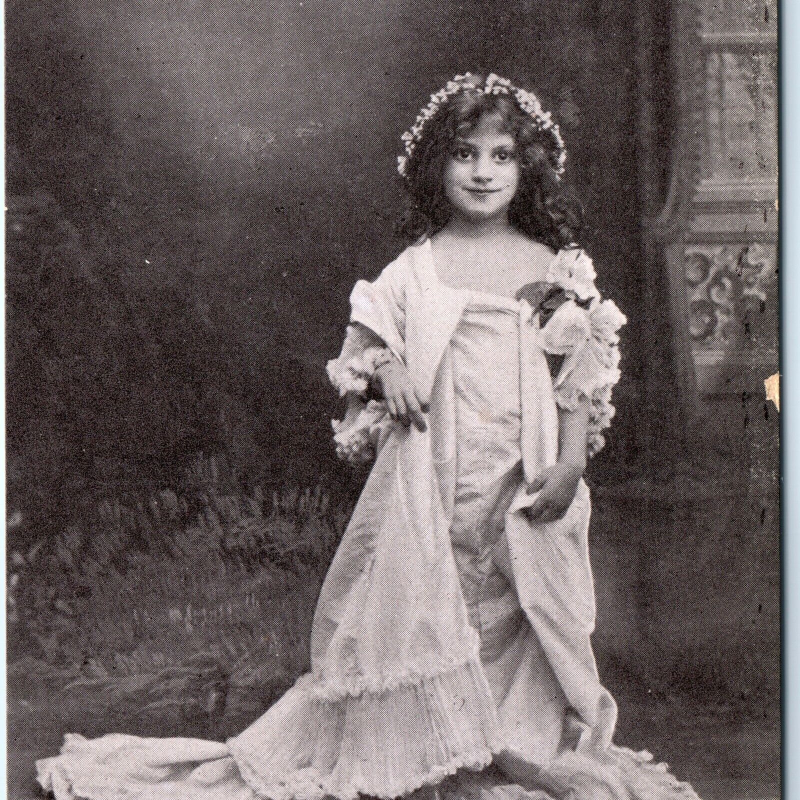 c1910s Adorable Young Lady Ready for Dance Cute Little Girl Litho Photo PC A145
