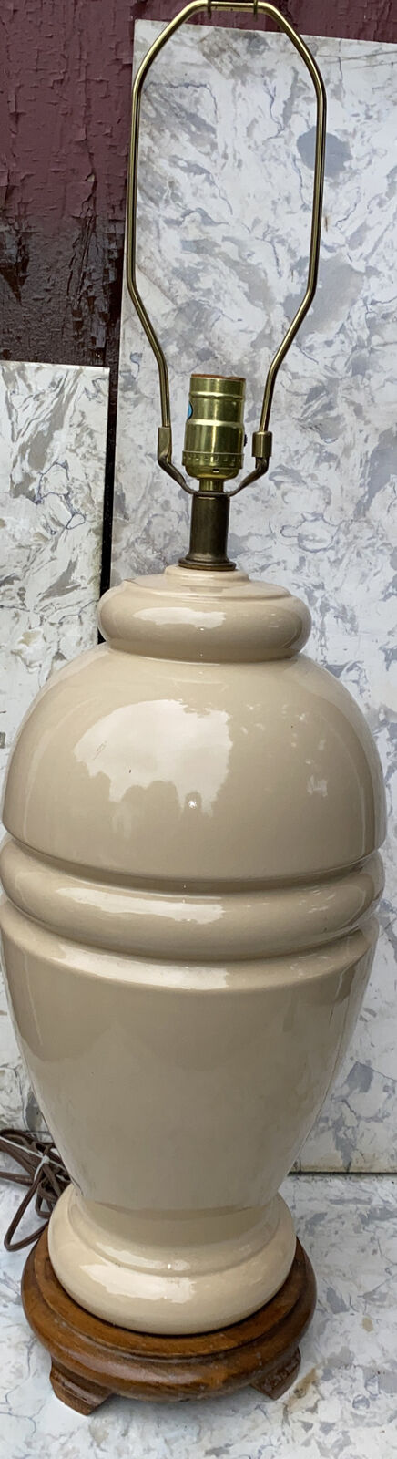 MASSIVE 32” Vintage MCM HAEGER Pottery Table Lamp WOOD BASE signed Urn Ceramic
