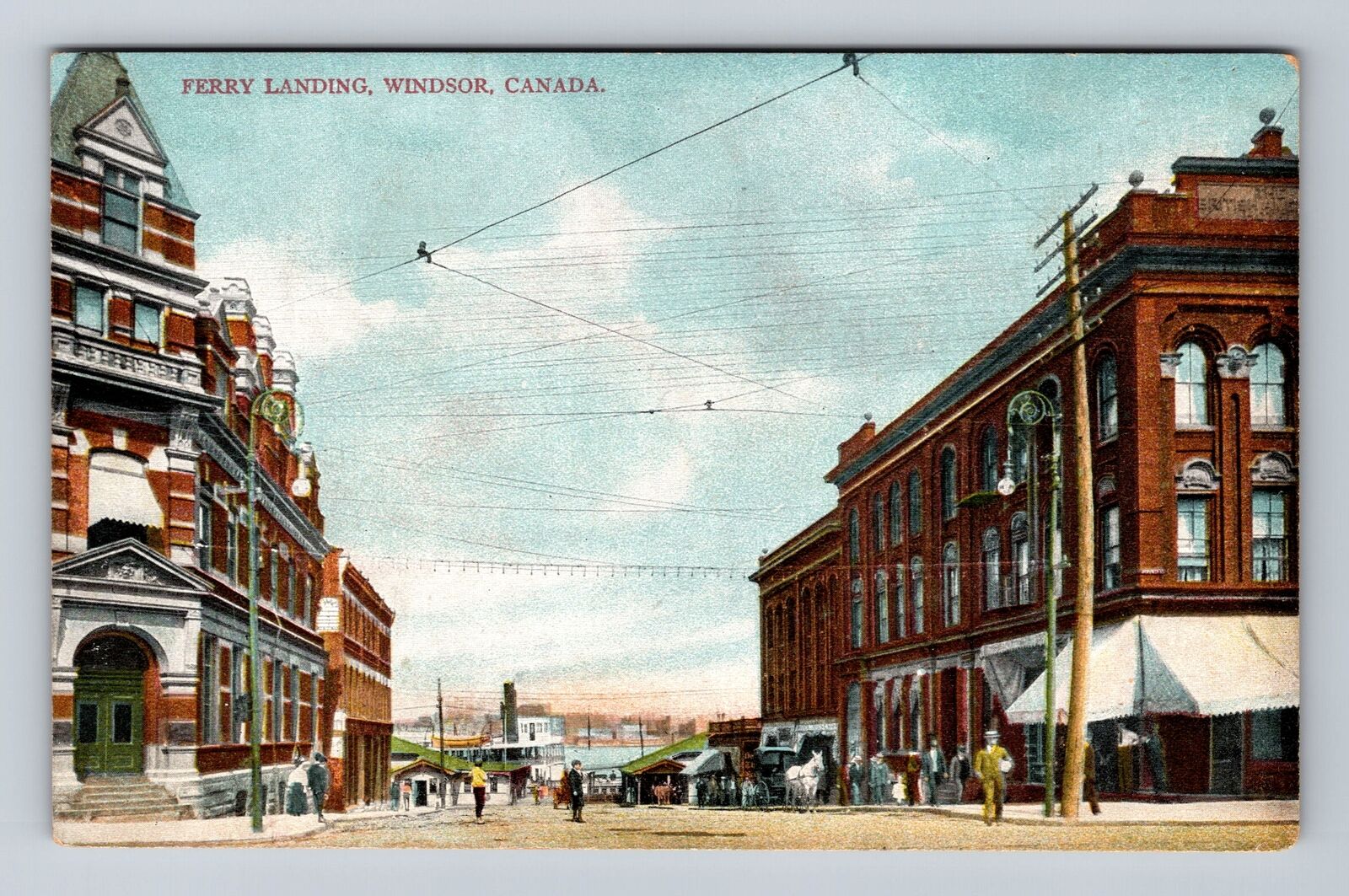 Windsor ON-Ontario Canada, Ferry Landing, Antique, Souvenir Vintage Postcard