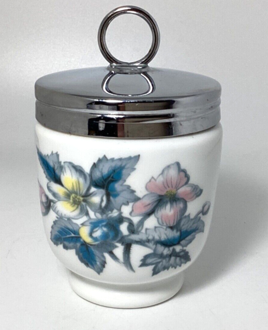Royal Worchester Porcelain Egg Coddler w/Flowers Pink Blue Yellow  4\