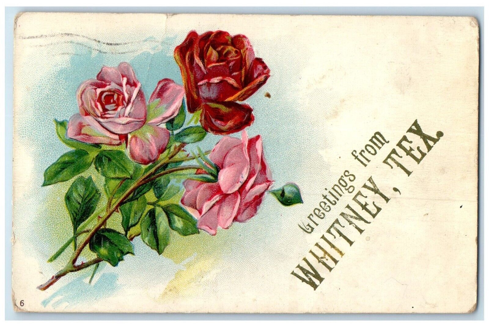 1912 Greetings From Whitney Texas TX Flower Roses Ironwood Michigan MI Postcard