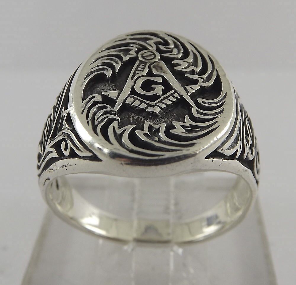New Sterling Silver 925 Masonic Square & Compass Ring Mason Ring Size 13