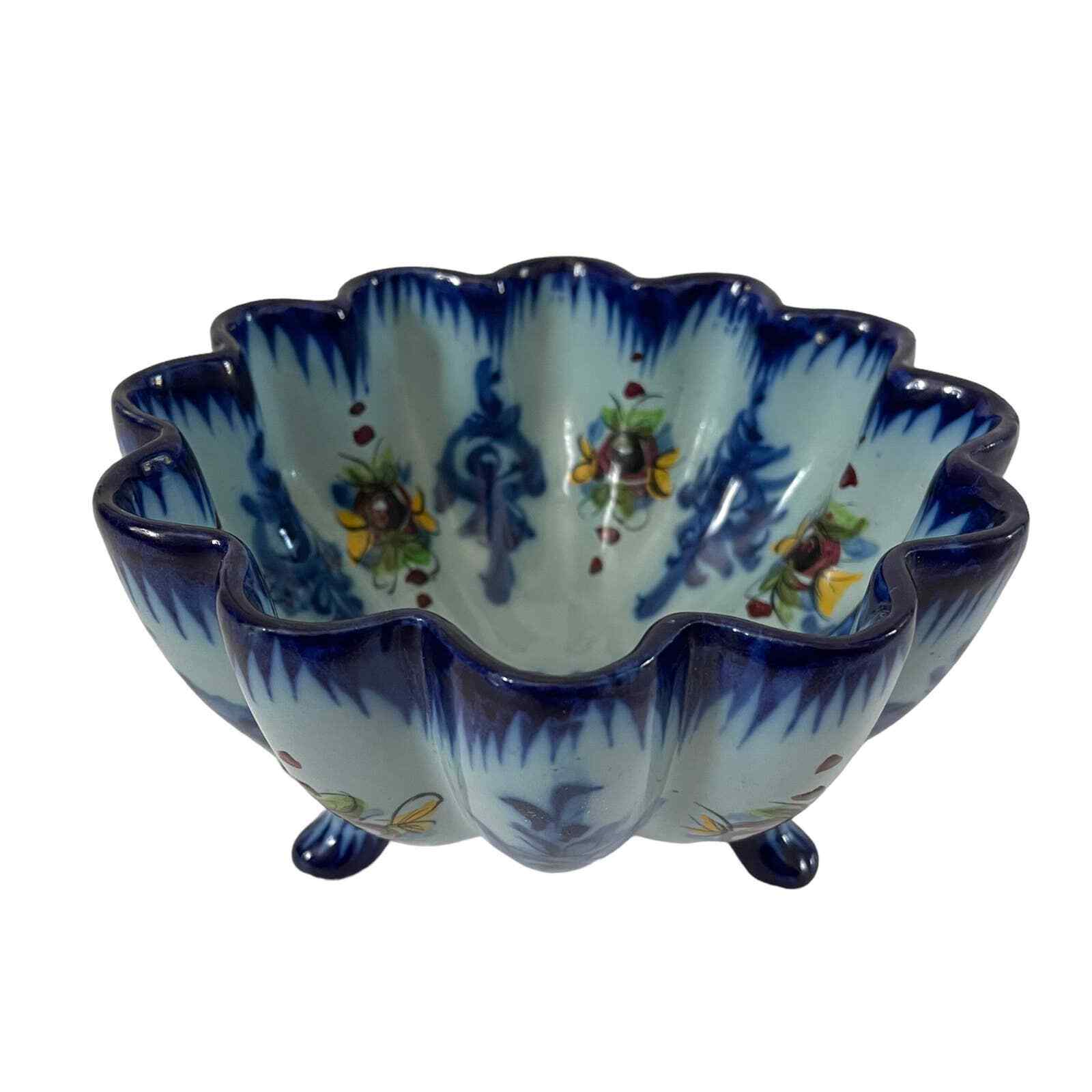 Vintage Vestal Alcobaca Portugal Blue Footed Bowl #564