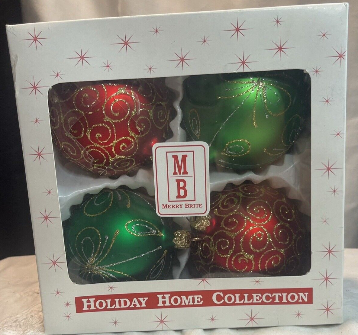 M/B Merry Christmas Xmas Balls Green/red With Gold Glitter