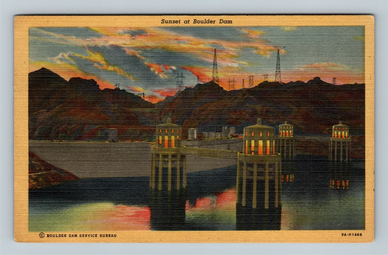 Boulder Dam NV, Sunset, Nevada c1948 Vintage Postcard