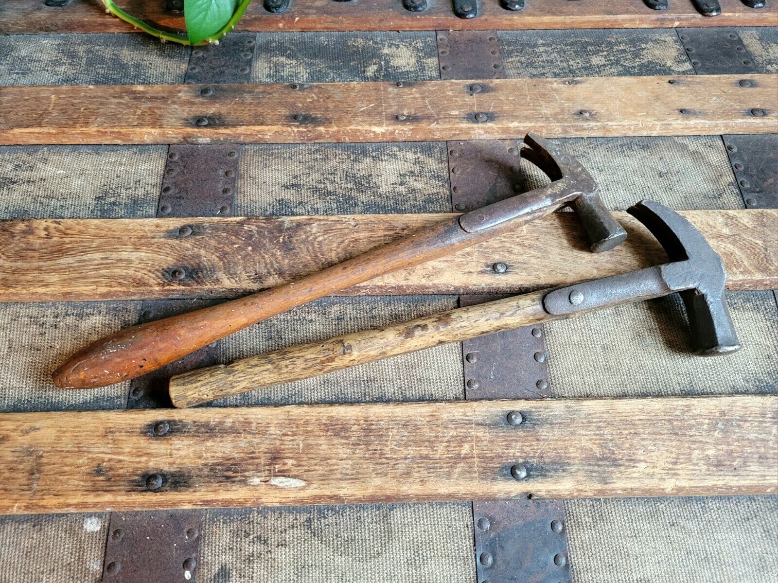 Pair of Early Vintage Strap Claw Hammers 8oz & 9oz Bulbous Handle