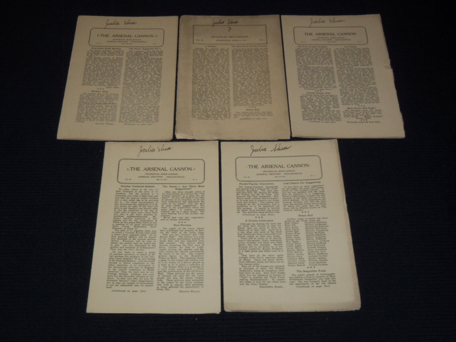 1914 THE ARSENAL CANNON MAGAZINES LOT OF 5 - TECHNICAL HIGH SCHOOL - J 9040
