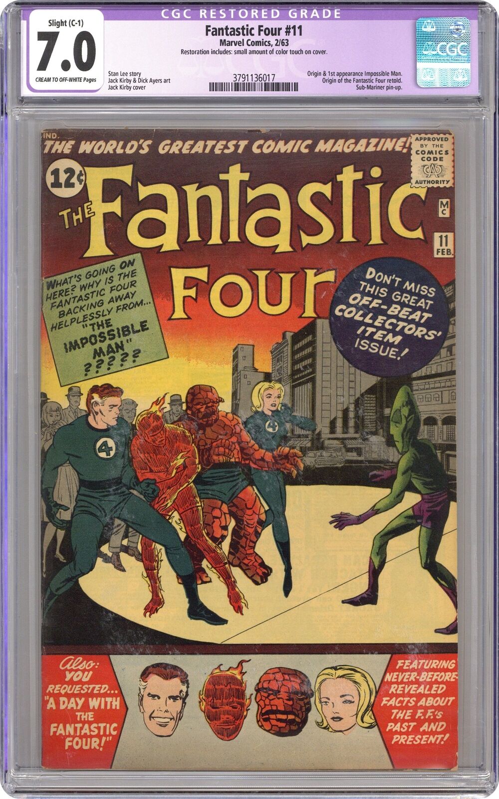 Fantastic Four #11 CGC 7.0 RESTORED 1963 3791136017