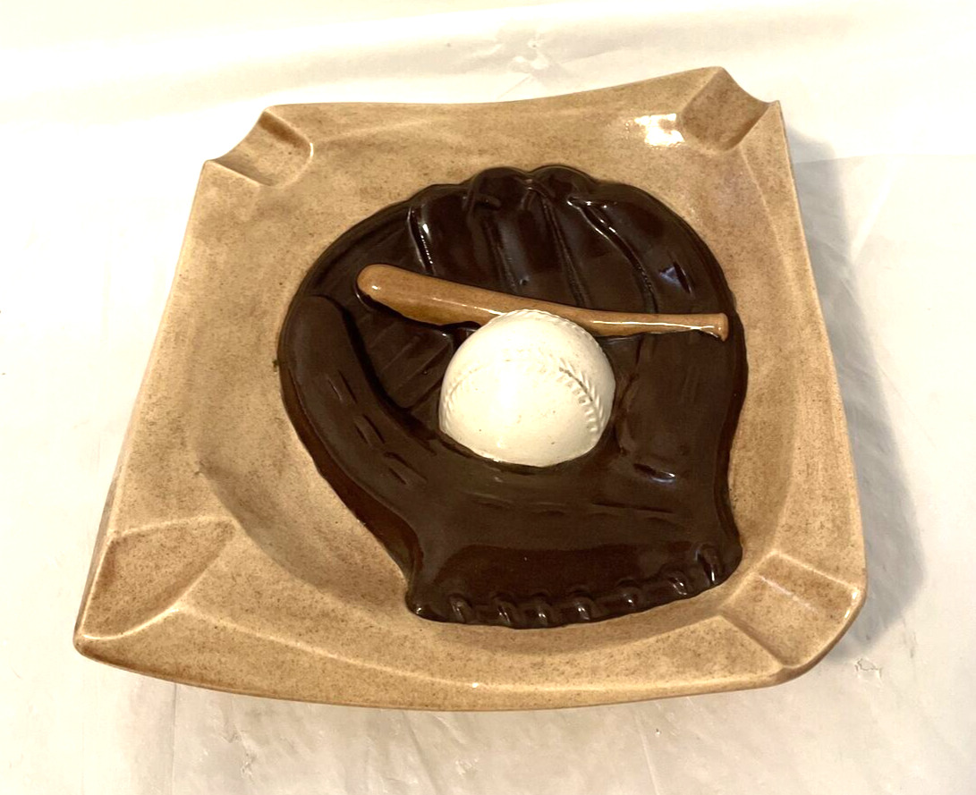 Vintage Ceramic Baseball Glove Cigar Ashtray Appx: 9 x 8 Hand Painted