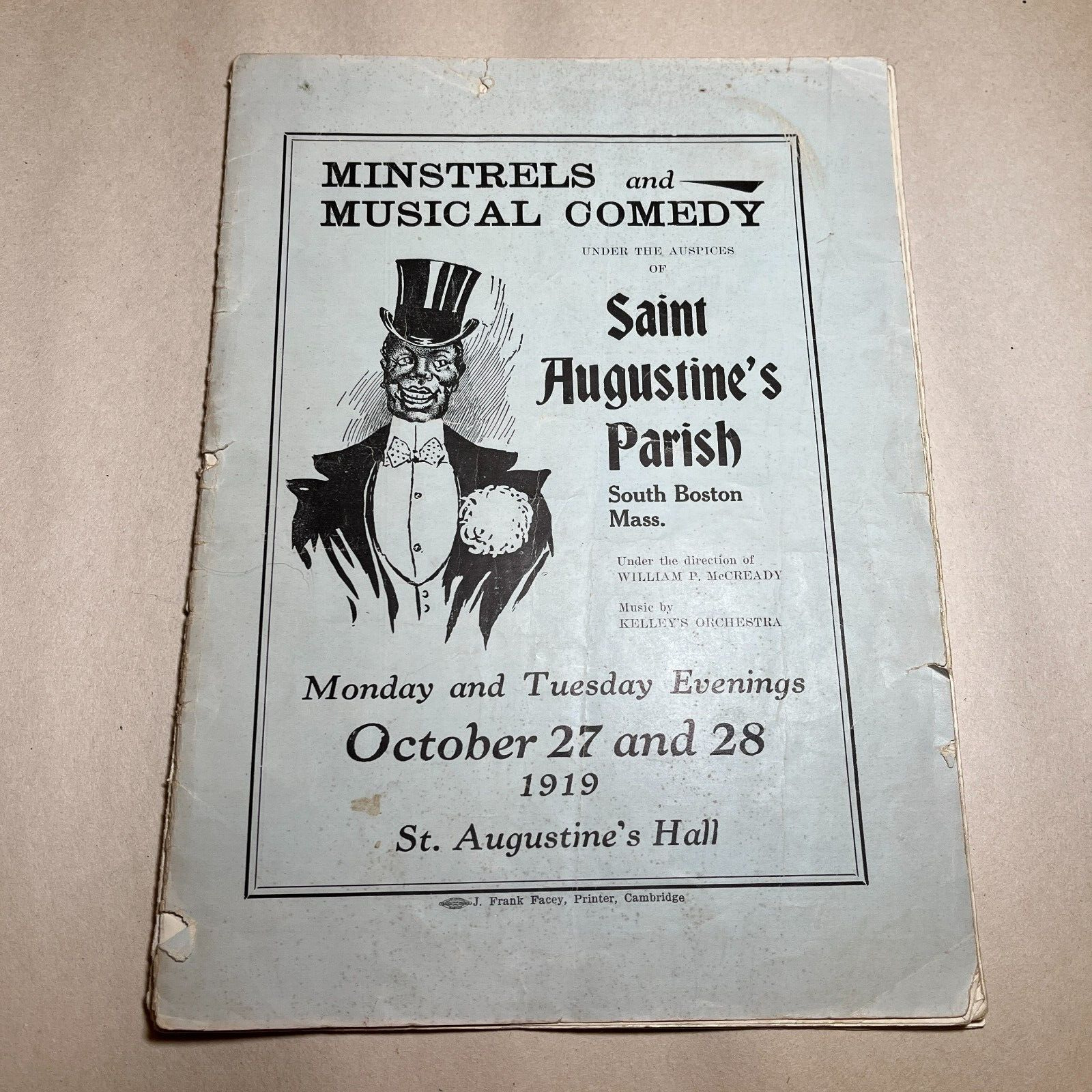1919 antique VTG Boston, MA MINSTRELS PROGRAM Show Bill, local names, ads 16 pgs