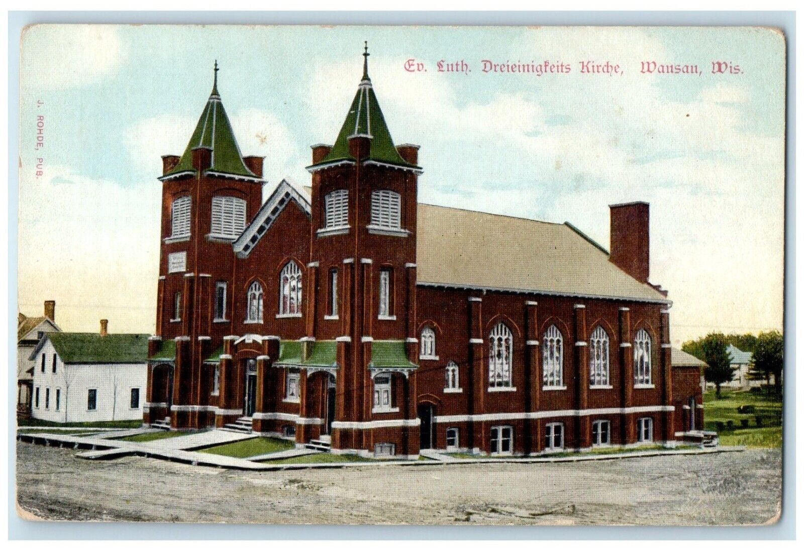 c1910 Exterior Ev Luth Dreieinigfeits Kirche Wausau Wisconsin Unposted Postcard
