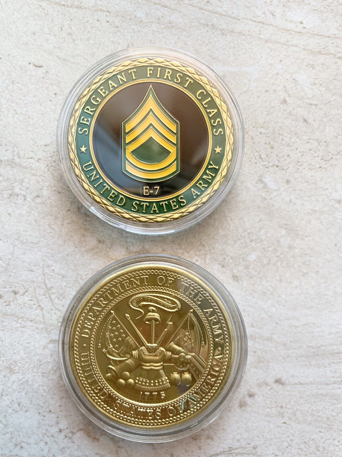 2 PCS CHALLENGE COIN UNITED STATES ARMY E-7 SFC SERGEANT FIRST CLASS