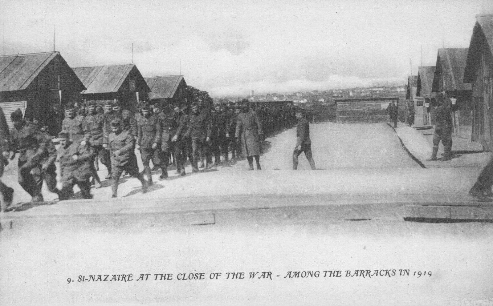 Close of WW1 -1919 Antique Postcard RPPC at the US Barracks, St. Nazaire, France
