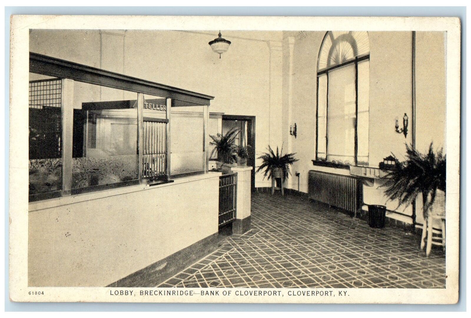 1944 Lobby Breckinridge Bank of Cloverport View Cloverport Kentucky KY Postcard