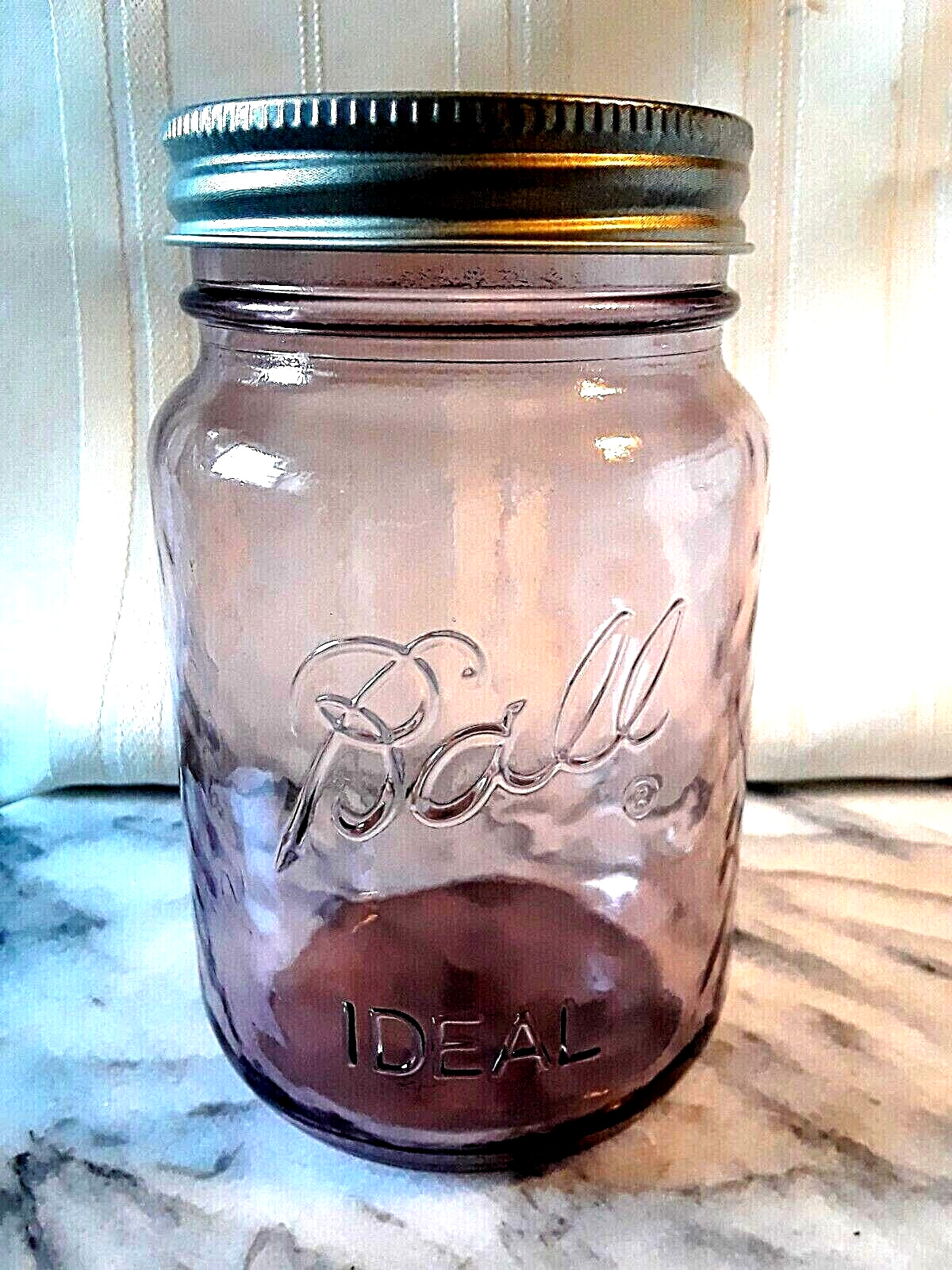 BALL PINK Pint Mason Jar ~ Hammered ROSE Glass~ \