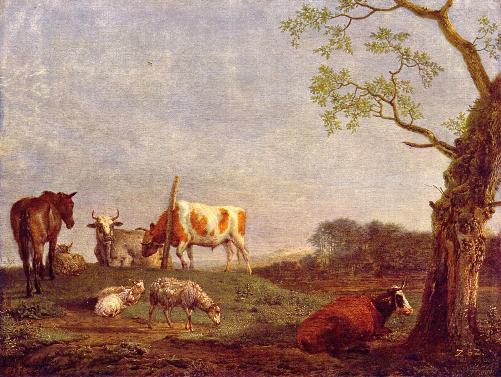 Oil painting Ruhende-Herde-Potter-Paulus-oil-painting-cow cattle sheep horse art