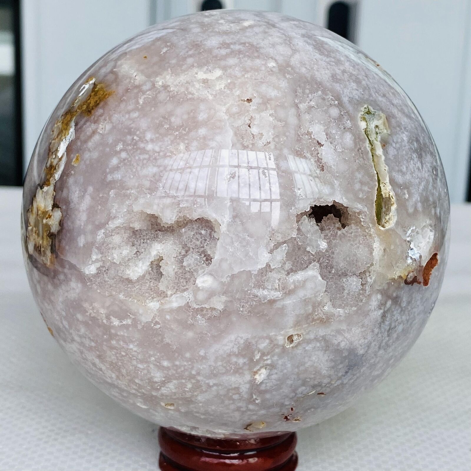 Natural Cherry Blossom Agate Sphere Quartz Crystal Ball Healing 1260G