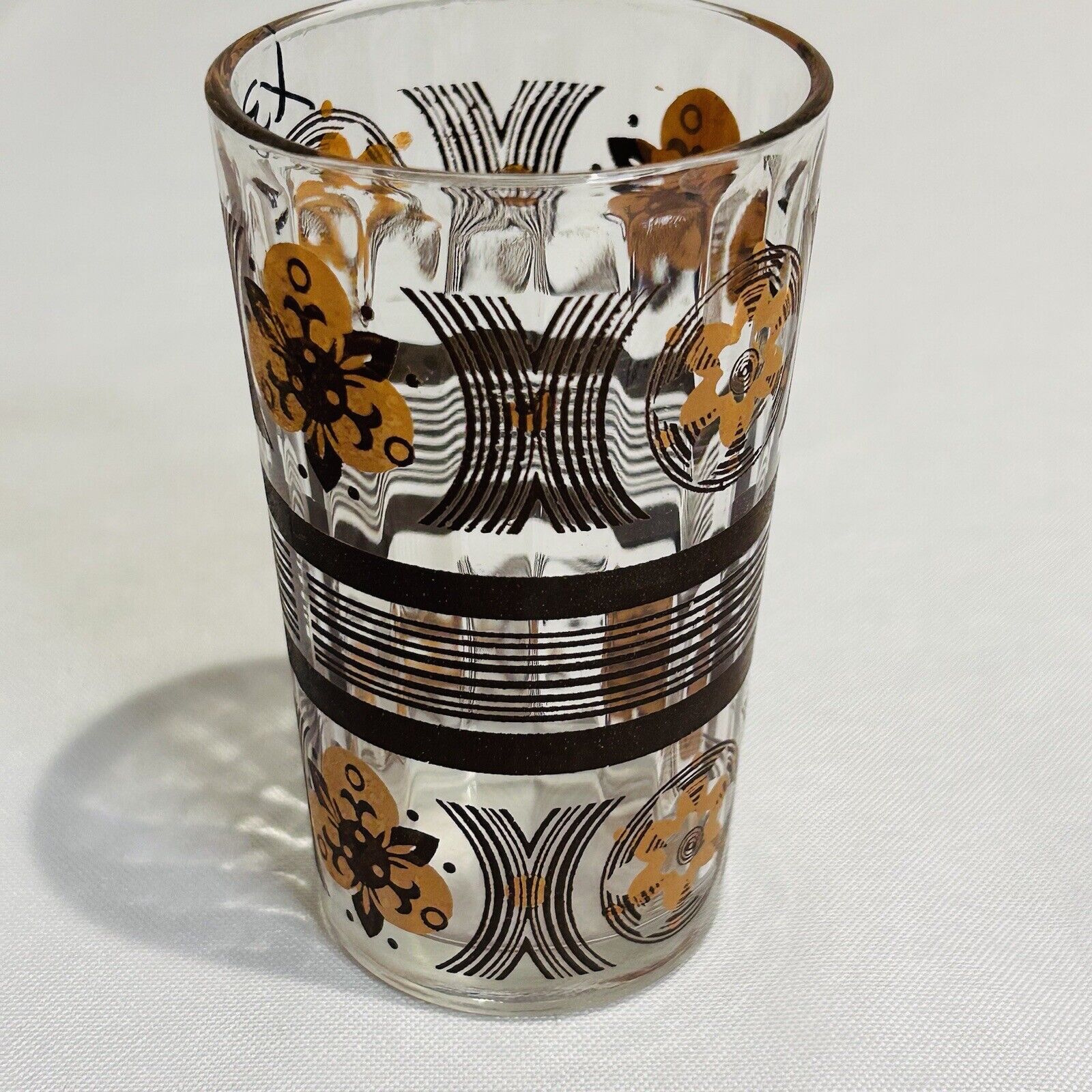 Vintage Retro 70s Set Of 3 Striped Brown 4” Tall Mini Juice/ Shot Glasses MCM
