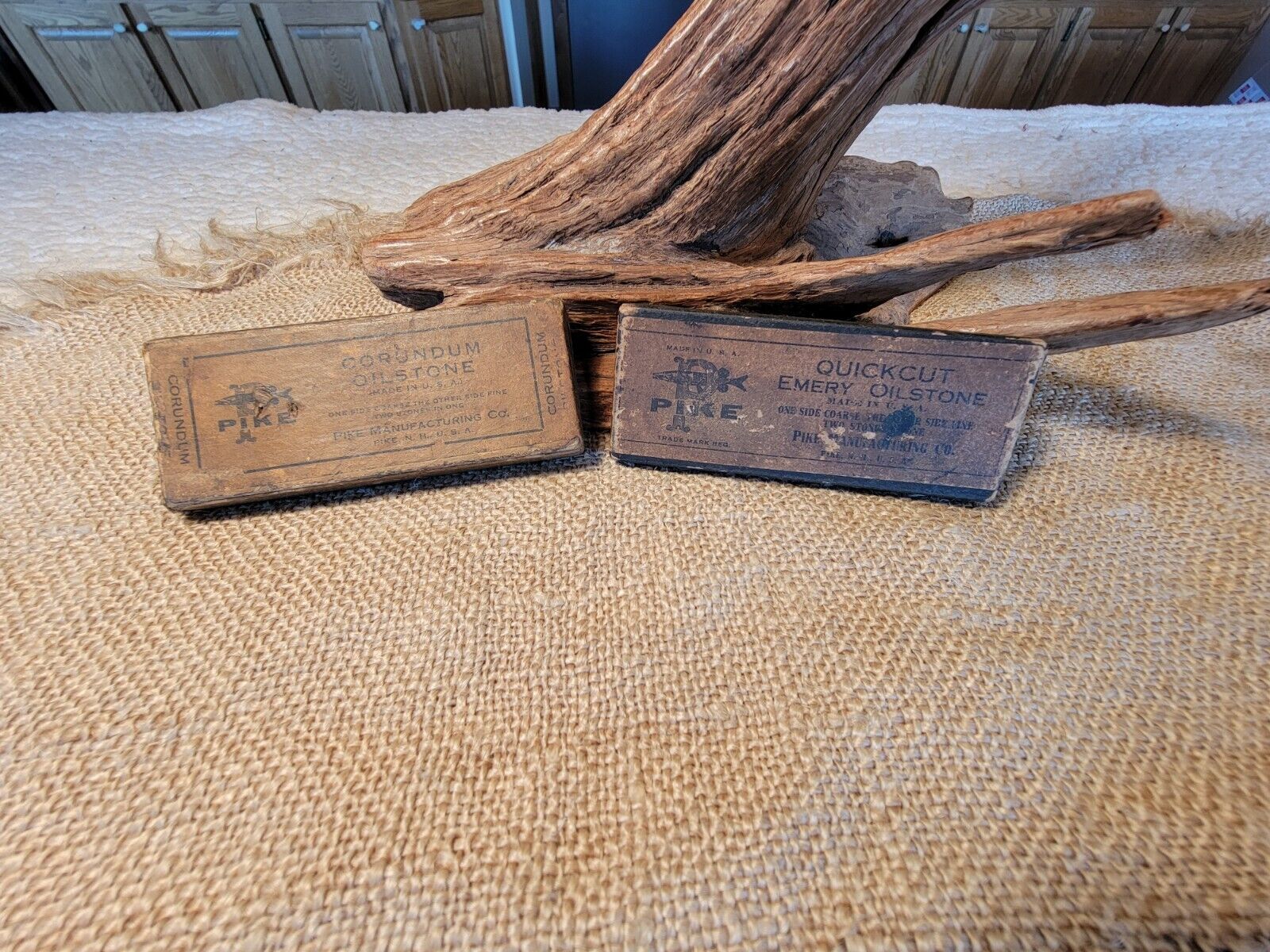Antique Pike Mfg Co. Sharpening Stones In Box. 