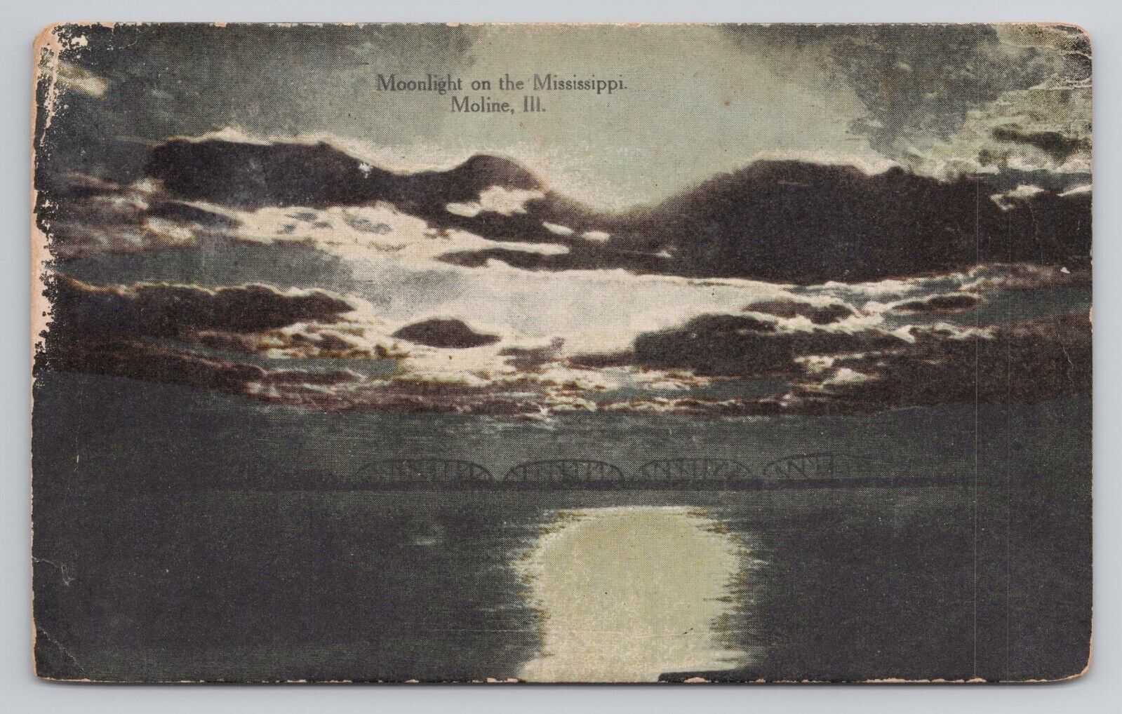 Moonlight On The Mississippi Moline Illinois c1910 Antique Postcard