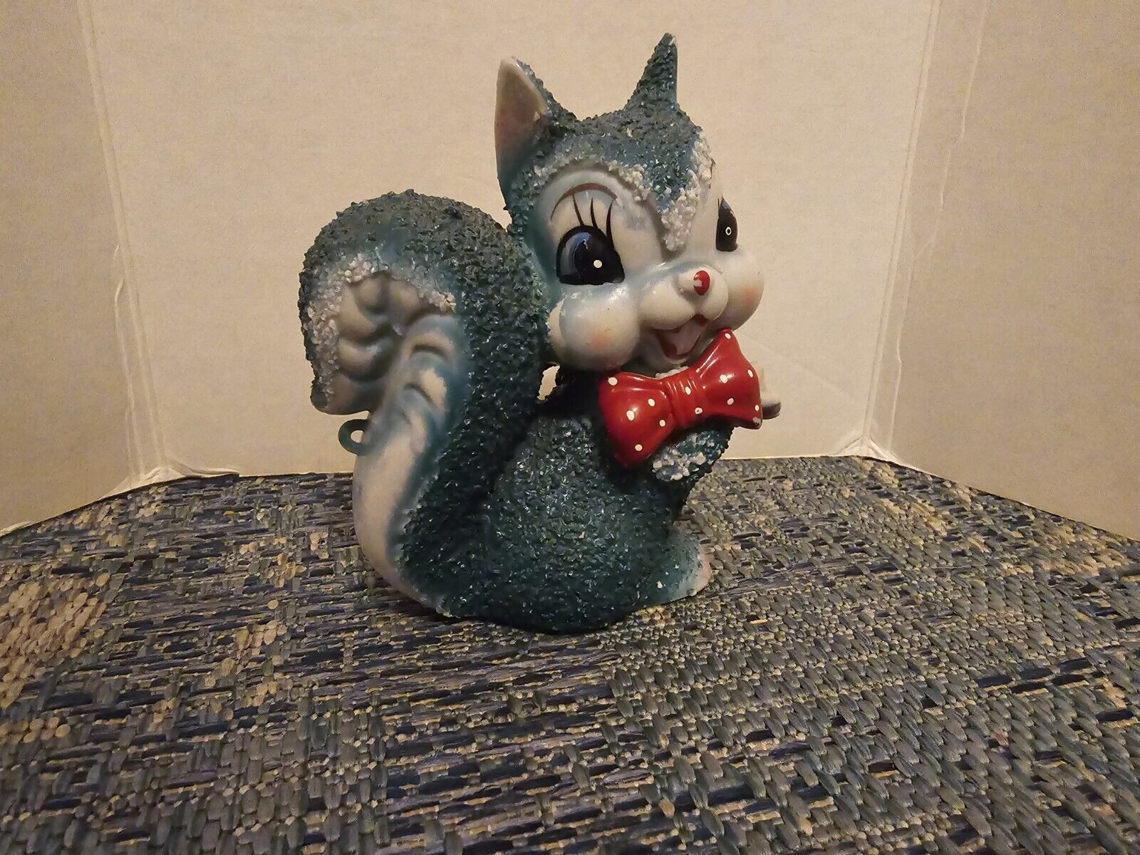 Vintage Anthropomorphic Squirrel Red Bow 1950's Ceramic Figure Arnart Green