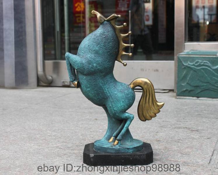 Chinese Abstract Pure Bronze Marble jump Horse Furniture Decor Art Sculpture