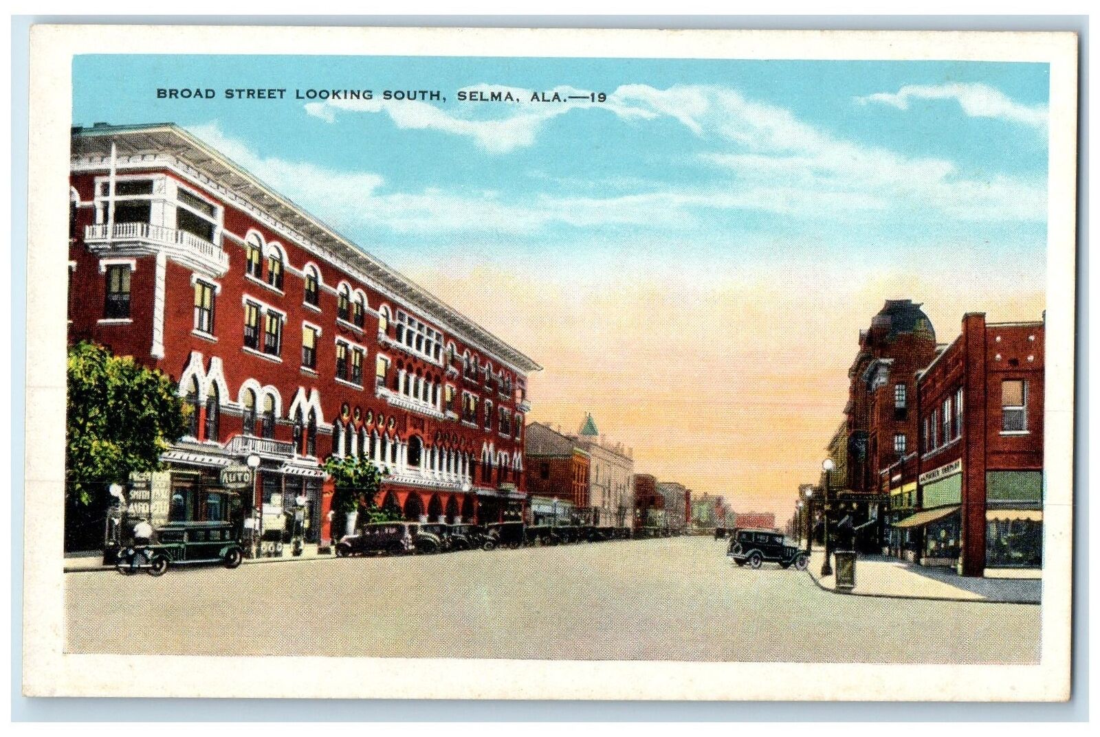 c1930's Broad Street Looking South Selma Alabama AL Unposted Buildings Postcard