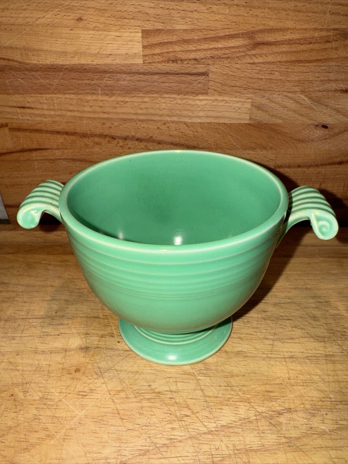 Vintage Fiesta Ware Sea Mist Green Sugar Bowl w/Scroll Handles No Lid Seamiest