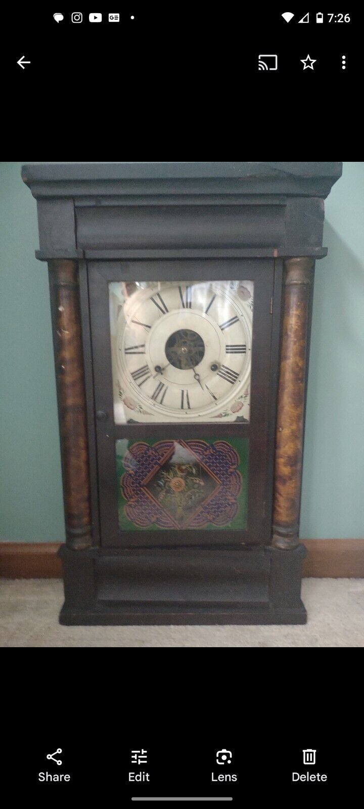 Seth Thomas Clock 30 Hour Brass Weight Driven Half Column Case Patriotic 1850s