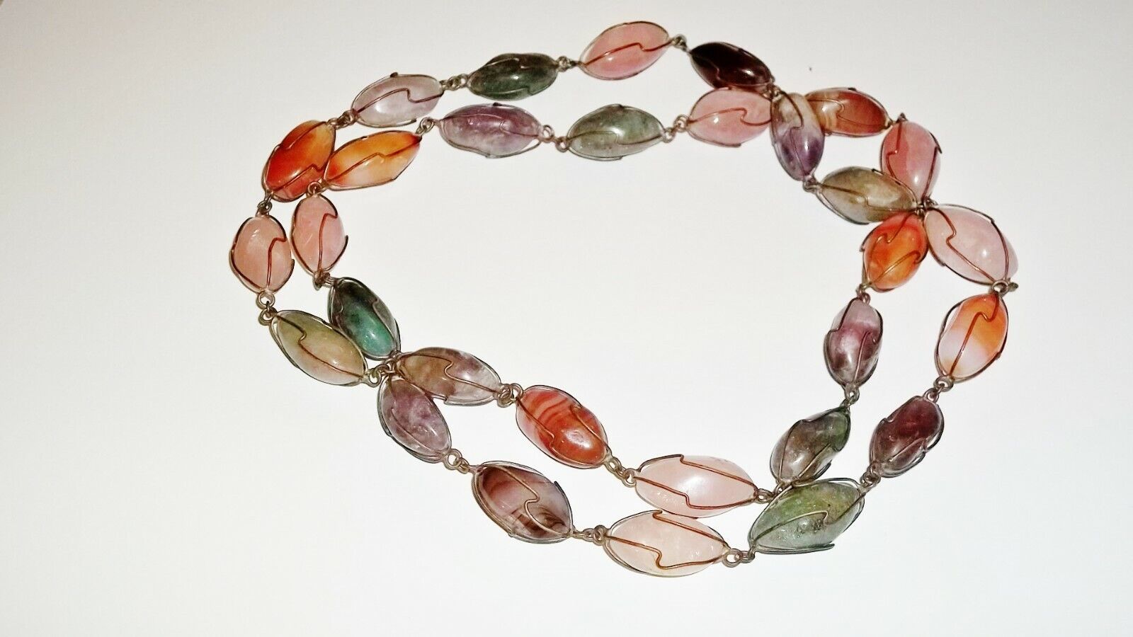 Ancient Unique Band Agate & Multi-gemstone Beads In Wire Necklace 241g - 21\